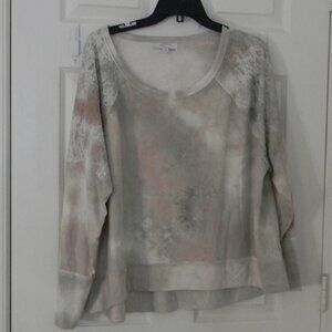 New Directions Studio Tie Dyed Beachy Sweatshirt Lacy Exposed Hem Pink Gray NWOT
